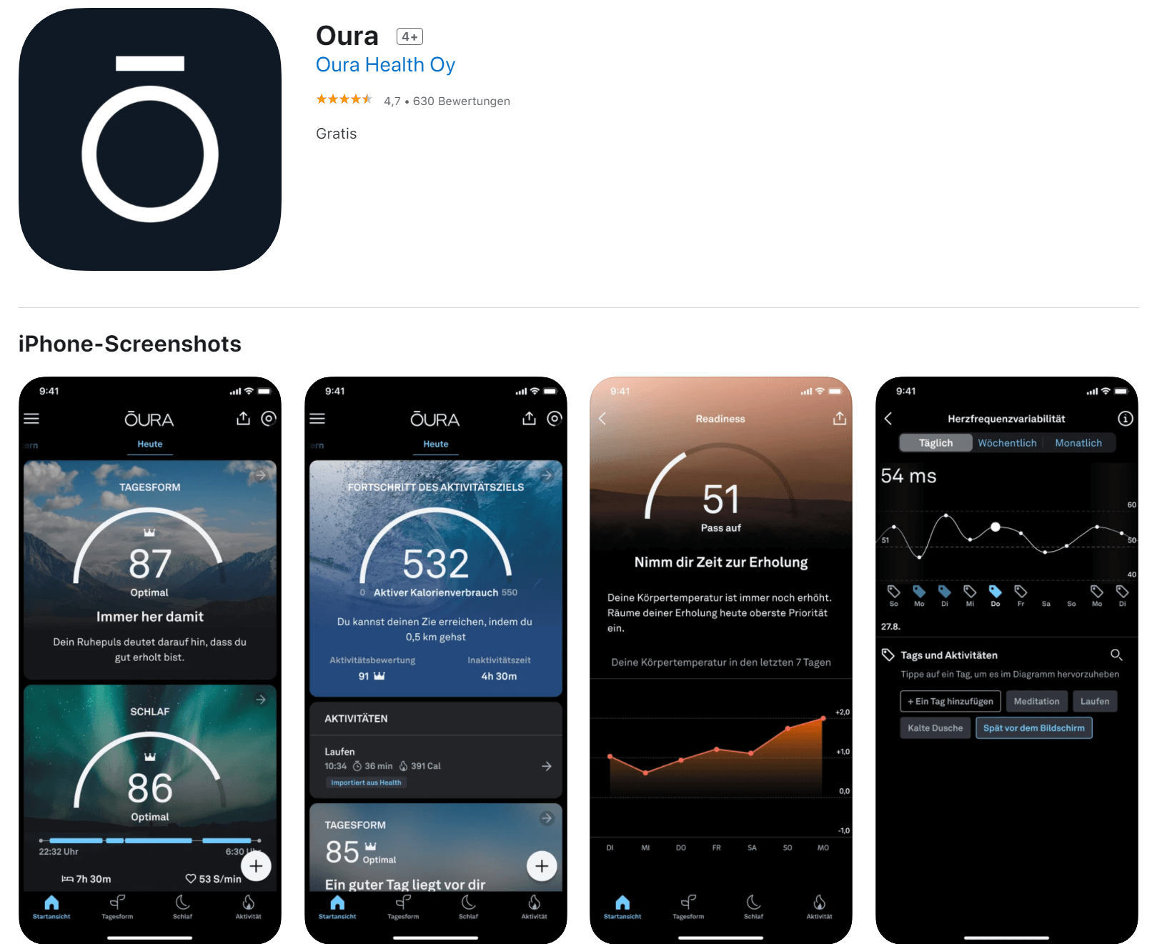 The Oura app displays a recommendation for action